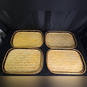 4 MCM Vintage Woven Bamboo Rattan TV / Lap/ Serving Trays